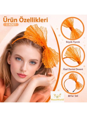 tp 80’ler 90’lar Neon Turuncu Dantel Taç Fiyonklu