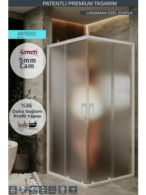 Monaqua Arteko Duşakabin Kare - Beyaz Profil - Satine Buzlu 5mm Cam