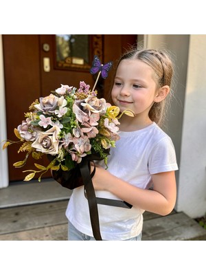 Sedosh Home Vision Lila Pudra Ortanca Aranjmanı Cam Vazoda Dekoratif Yapay Çiçek