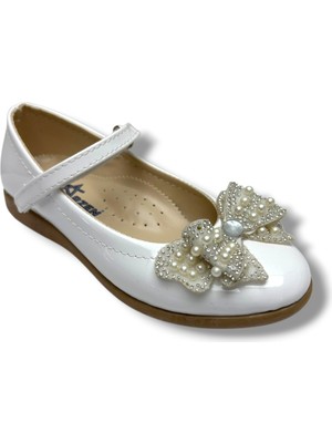 Arzen 230-26 Rugan Deri Inci Taşlı Fiyonklu Kız Çocuk Babet 31-36