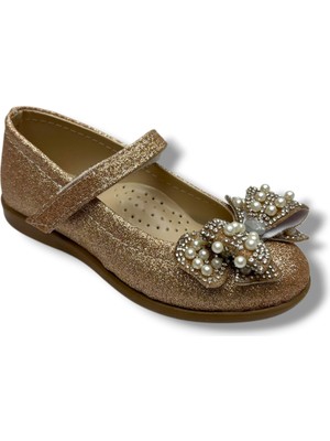 Arzen 220-26 Simli Deri Inci Taşlı Fiyonklu Kız Çocuk Babet 26-30