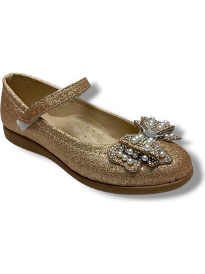 Arzen 240-26 Simli Deri Inci Taşlı Fiyonklu Kız Çocuk Babet 31-36