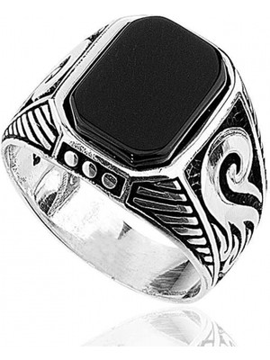 Supertrend Gümüş Siyah Taşlı Erkek Yüzük