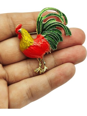BB Bi Butik Shop Royal Rooster Renkli Horoz Figürlü Dekoratif Broş