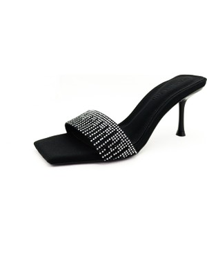 Gdt Ayakkabı Siyah Renk Ince Yüksek Topuk Taş Detaylı 36-37-38-39-40 Numara Abiye Kadın Terlik