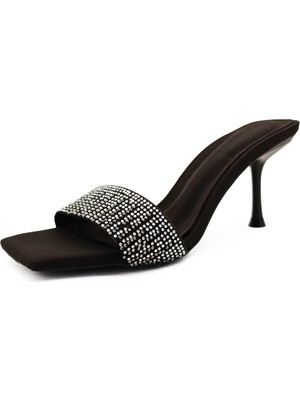 Gdt Ayakkabı Acı Kahve Renk Ince Yüksek Topuk Taş Detaylı 36-37-38-39-40 Numara Abiye Kadın Terlik