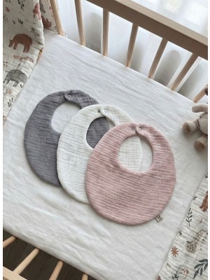 Boho Piccolo 3'lü Pembe,gri,beyaz Oval %100 Pamuklu Organik 8 Katlı Müslin Bebek Mama Önlüğü /yakalık/ Salya Önlüğü