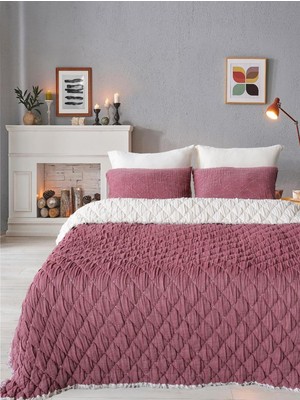 İyi Geceler İstanbul Atlas %100 Pamuklu Çift Kişilik Müslin  Yatak Örtüsü ve Yorgan Seti Bordo