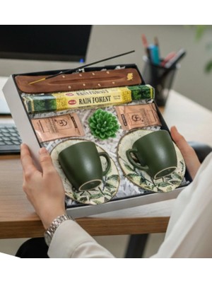 Trendevia Kişiye Özel Hediyelik Ürünler, Doğum Günü Hediyesi , Sevgiliye Hediye, Anneye Hediye , 2 Kişilik Kahve Fincanı Tütsü ve Kokulu Mum Hediye Seti