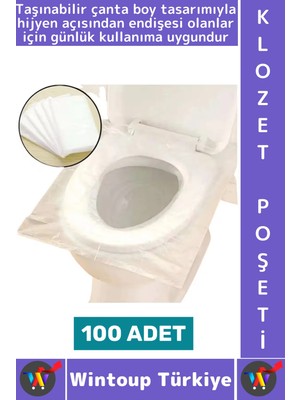 Wintoup #klozetpoşeti Çanta Boy Hijyenik Tam Kapama Her Biri Tek Kullanım Tuvalet Klozet Kapak Poşeti 100'LÜ
