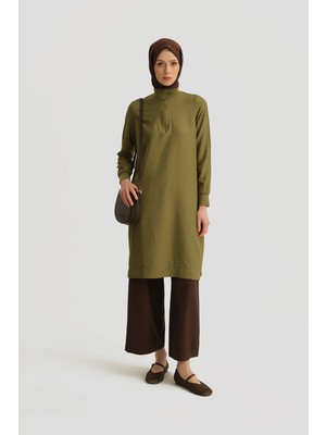 Armine Fermuarlı Uzun Tunik Haki