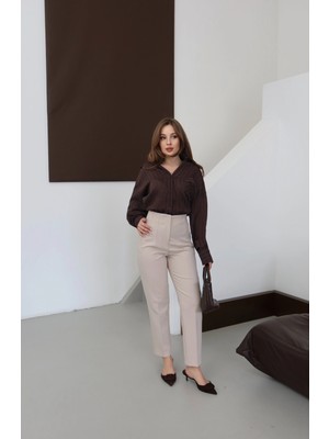 Önü Flatolu Kumaş Pantolon Bej