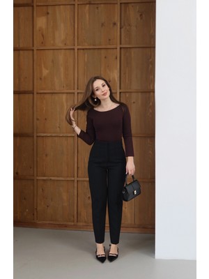 Önü Flatolu Kumaş Pantolon Siyah