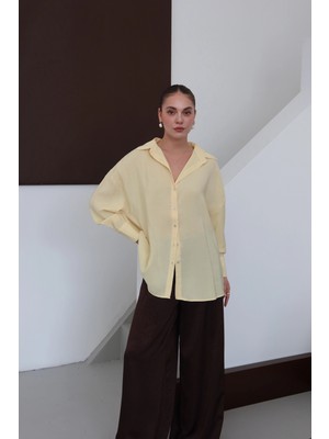 Dökümlü Oversize Modal Gömlek Sarı