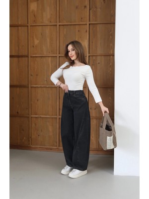 Orta Bel Bilekte Balon Jean Siyah