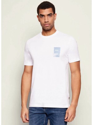 Boss Bisiklet Yaka Beyaz Erkek T-Shirt TE_PLAIN_50556023