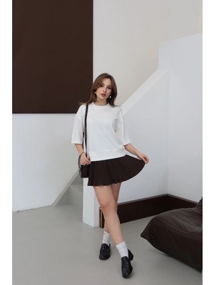 Piliseli Şort Astarlı Şort Etek Kahve