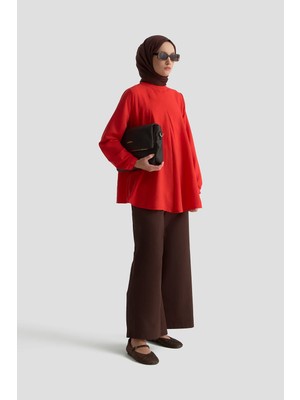 Armine Pile Detaylı Bluz Kiremit