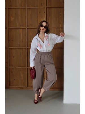Çımalı Gabardin Şalvar Pantolon Vizon