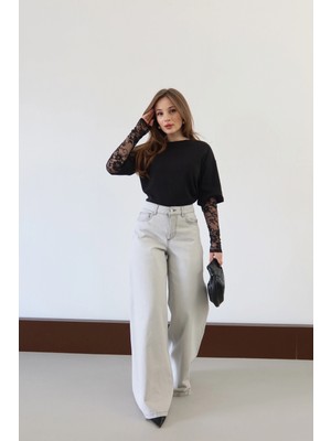 Yüksek Bel Extra Wide-Leg Jean Gri