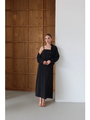 Askılı Elbiseli Gömlekli Takım Siyah