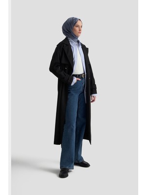 Armine Düğme Detaylı Trençkot Siyah
