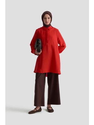 Armine Etek Ucu Volanlı Tunik Kiremit