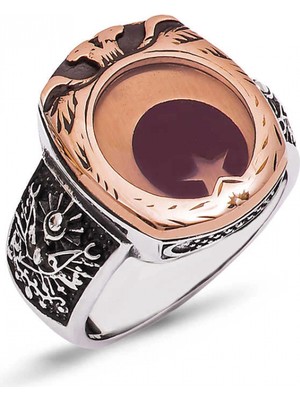 Supertrend ​gümüş Çift Başlı Kartal Desenli Ay Yıldız Erkek Yüzük