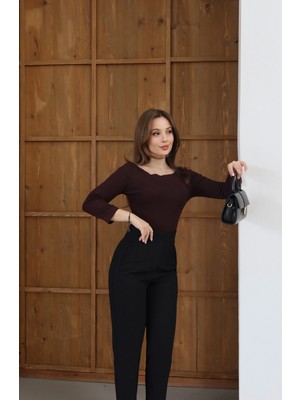 Geniş Yakalı Bluz Bordo