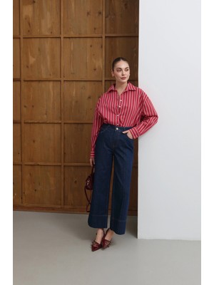 Çizgi ve Paça Detaylı Premium Jean Lacivert