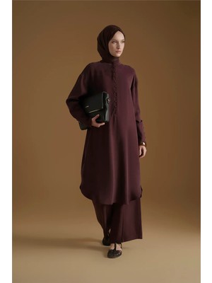 Armine Düğme Detaylı Takım Mürdüm