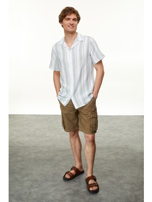 Çizgili Regular Fıt Kısa Kollu Gömlek