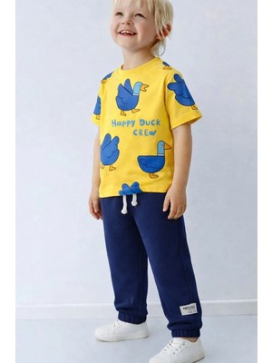 Monila Erkek Çocuk Sarı Ördek Baskılı Jogger Pantololu Altüst Takım