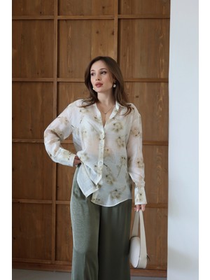 Desenli Organze Tül Gömlek Yeşil