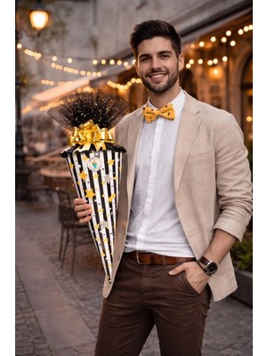 Koni Club Modern Erkek Hediye Konisi – Papyonlu & Deri Aksesuar Seti