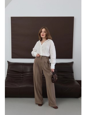 Beli Lastikli Gold Düğmeli Klasik Pantolon Vizon