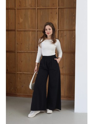 Beli Lastikli Flare Gabardin Pantolon Siyah
