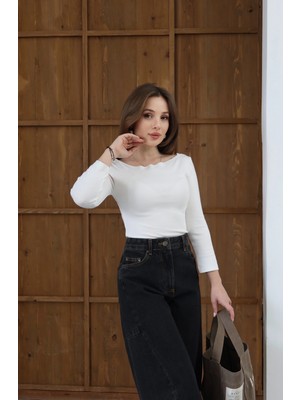 Geniş Yakalı Bluz Beyaz