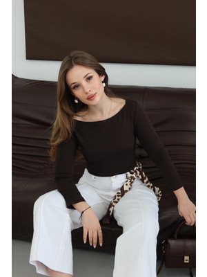 Geniş Yakalı Bluz Kahve