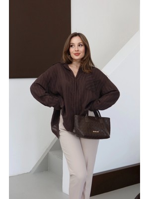 Sırt Bağlamalı Çizgili Gömlek Kahve