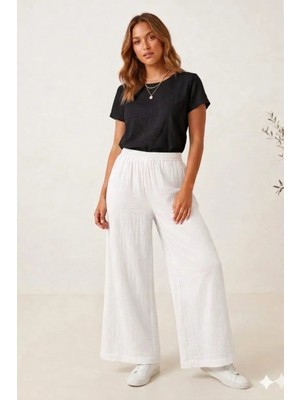 Müslin %100 Pamuk Cep Detaylı Pantolon