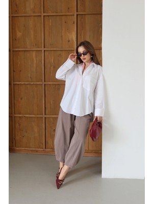 Klasik Kesim Saf Pamuk Poplin Gömlek Beyaz