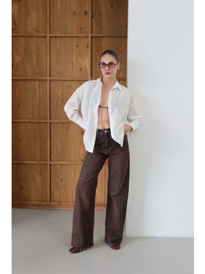 Nakış Işlemeli Premium Pamuklu Gömlek Beyaz