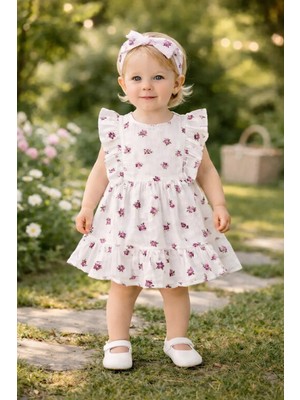 Lolons Kız Bebek Çiçek Desenli Elbise ve Bandana Takımı