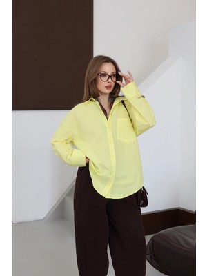 Klasik Kesim Saf Pamuk Poplin Gömlek Sarı