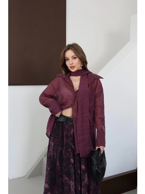 Kuşaklı Cepli Gömlek Mürdüm