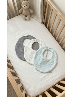 Boho Piccolo 3'lü Yeşil,gri,beyaz %100 Pamuklu Organik 8 Katlı Müslin Bebek Mama Önlüğü /yakalık/ Salya Önlüğü