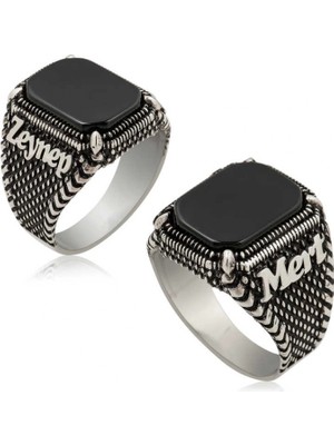 Supertrend ​gümüş Oniks Taşlı Isim Yazılabilen Erkek Yüzük