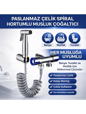 Coofbe Paslanmaz Çelik Sprial Hortum Taharet Musluğu Çoğaltıcı Sprey Tabanca Klozet & Banyo Temizleme Seti