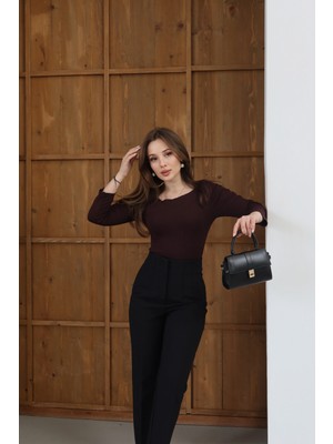 Roea Kayık Yaka Transparan Bluz Bordo